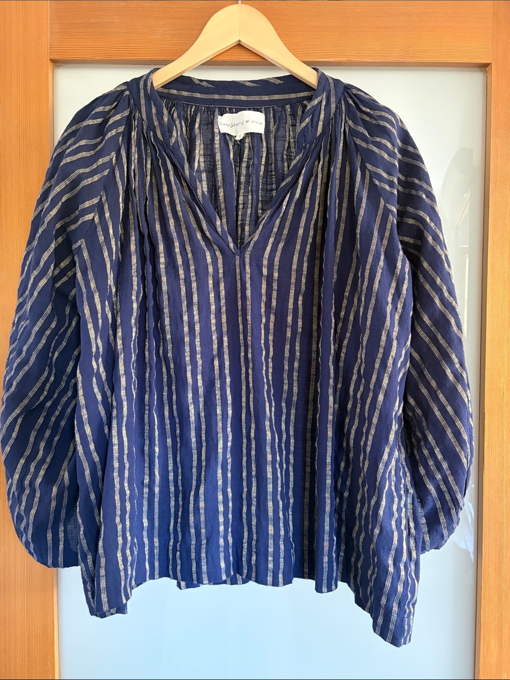 Daughters of India Boho Navy & Gold V-Neck Blouse